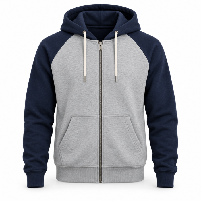 Grey Navy Full Zip Hoodie HG-HD-02