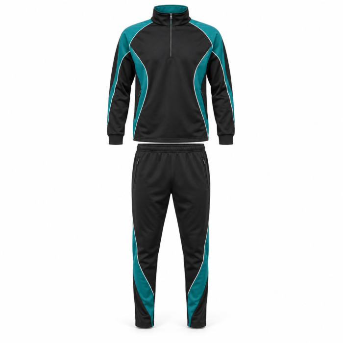 Black Teal Quarter Zip Tracksuit HG-TS-04